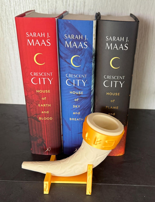 Luna's Horn – Crescent City Inspired Artifact | 3D Printed Sarah J. Maas Decor | Bone White & Gold PLA | Fantasy Shelf Display