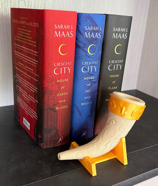 Luna's Horn – Crescent City Inspired Artifact | 3D Printed Sarah J. Maas Decor | Bone White & Gold PLA | Fantasy Shelf Display