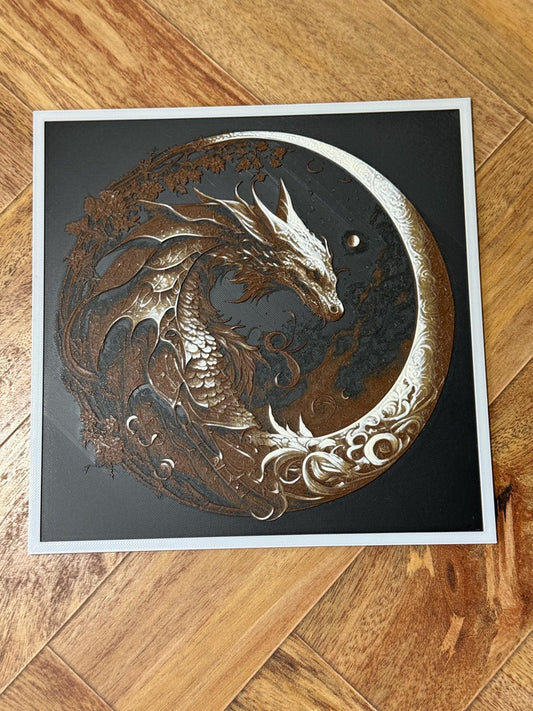 Moon Dragon Filament Painting | 3D Printed Wall Art Inspired by When the Moon Hatched | Fantasy Dragon Decor | Bookish Gift